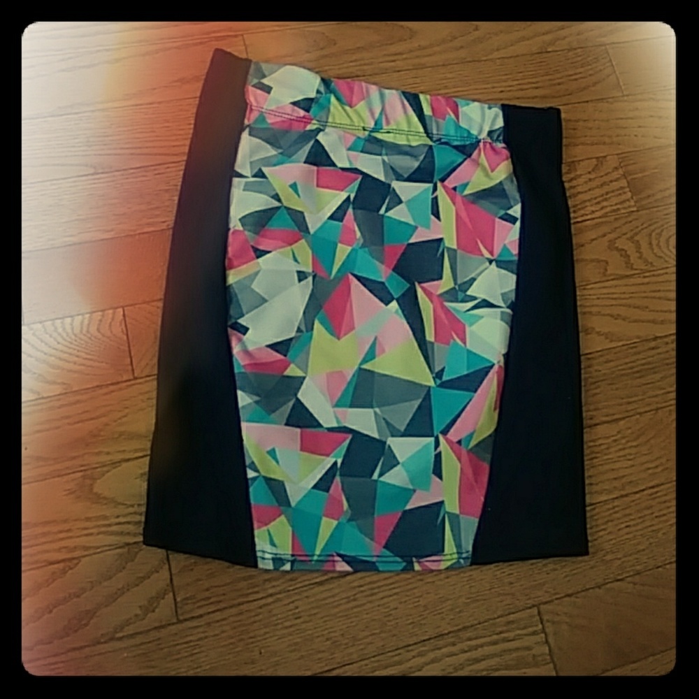 Neon abstract pattern pencil skirt